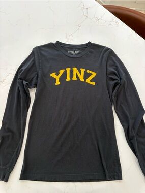 Steel City “YINZ” Black Long Sleeve Tee with Yellow VINTAGE-Style Print